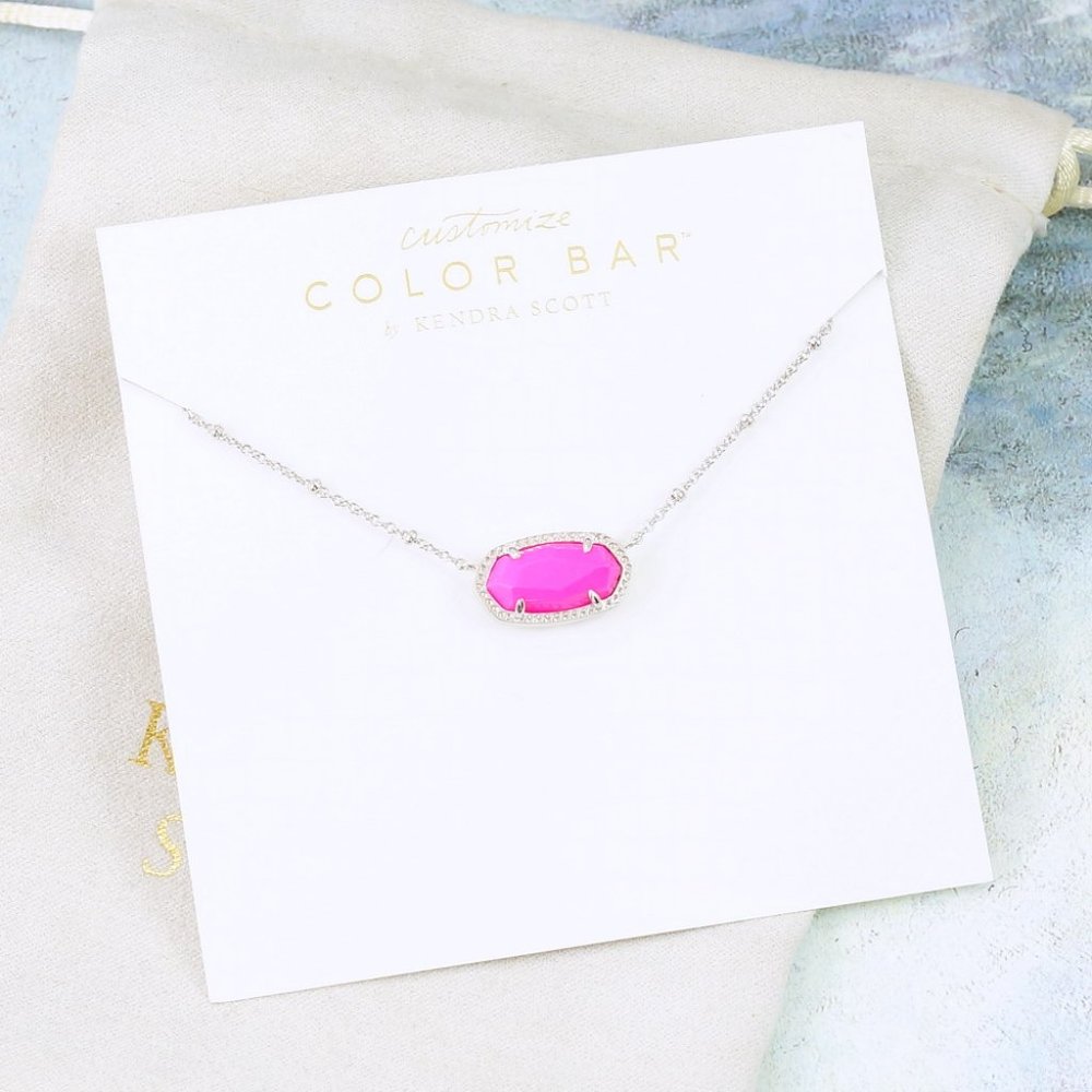 Kendra Scott Elisa Satellite Magenta Flo Pink necklace Silver Tone